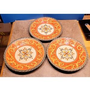 Artimino Tuscan Countryside Sienna Sage Dinner Plates Set of 3 Stoneware Orange